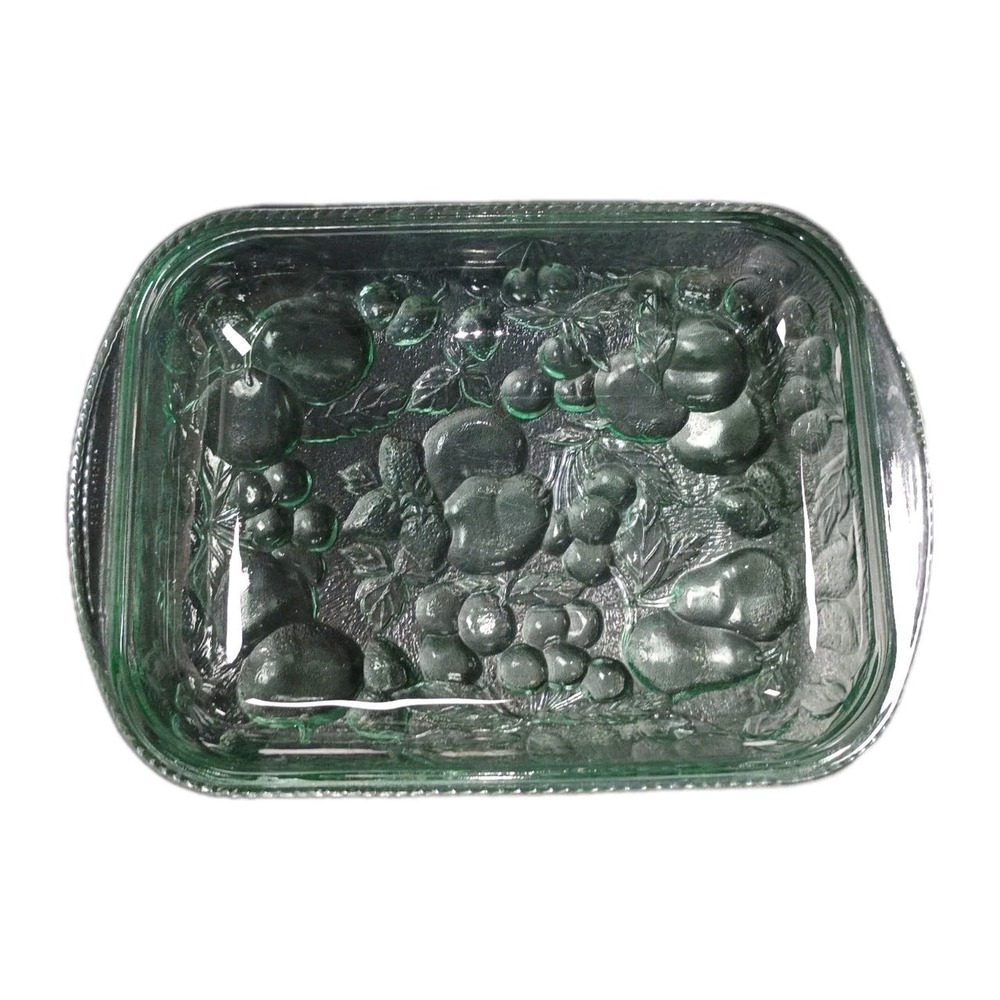 Vintage Libby Orchard Fruit Baking Dish 9x13 Casserole Oven-Proof  Green Glass